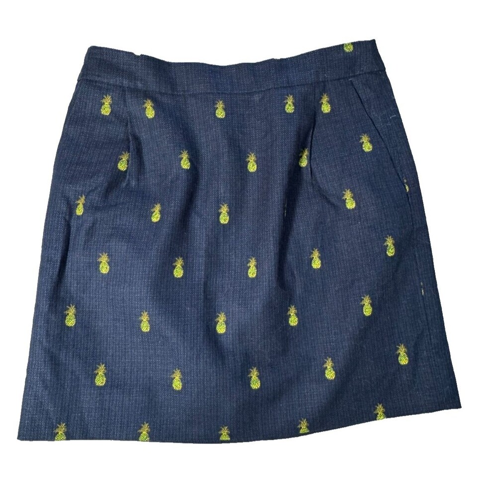 J.Crew Pineapple Print Skirt Womens Size 2 Blue Cotton Mini Pockets Preppy Summe